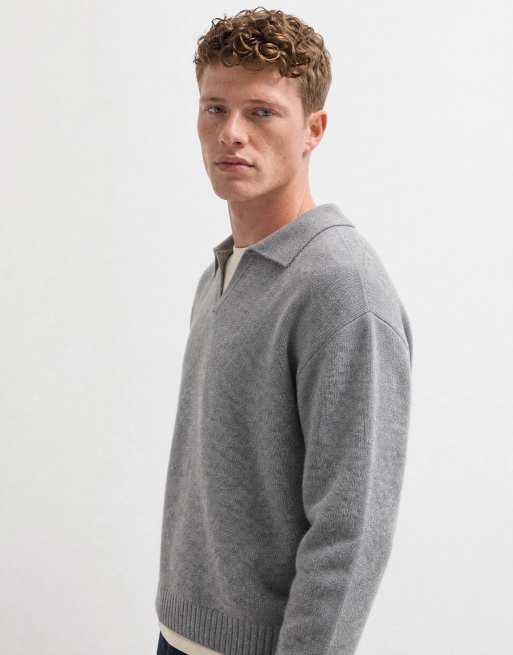 Jack & Jones maglione polo oversize morbido grigio chiaro, 9 di 10