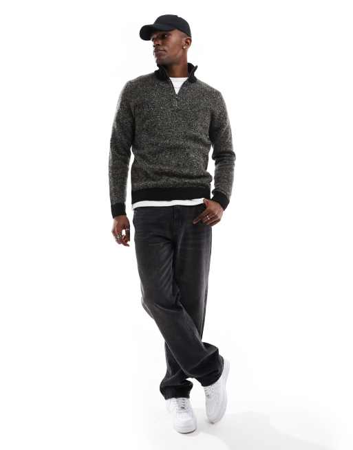 Jack & Jones - Maglione puntinato nero e beige con zip corta, 2 di 4