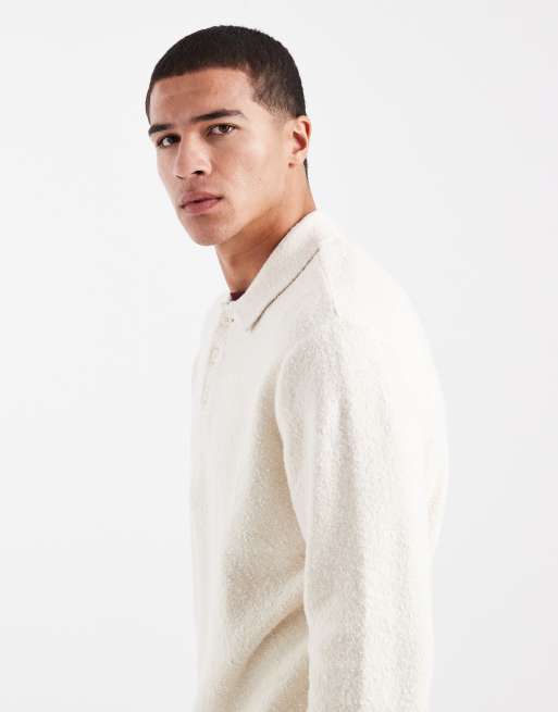 Jack & Jones - Maglione stile polo in bouclé color crema, 4 di 5