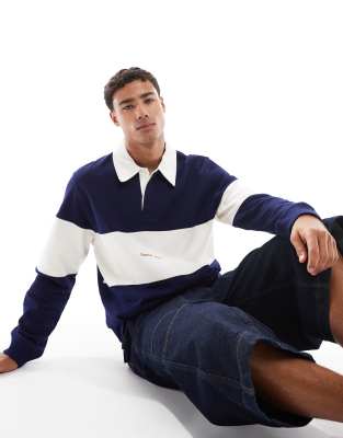 Jack & Jones - Maillot de rugby à rayures - Bleu marine/blanc