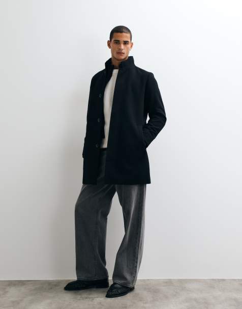 Jack & Jones manteau en mélange de laine à col montant noir - view 1
