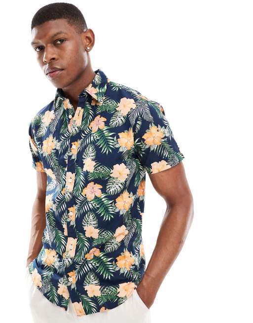 Jack & Jones – Marinblå, blommig skjorta
