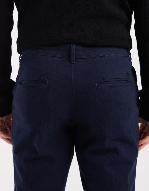 Jack & Jones – Marinblå, fiskbensmönstrade chinos med smal passform, 4 av 5
