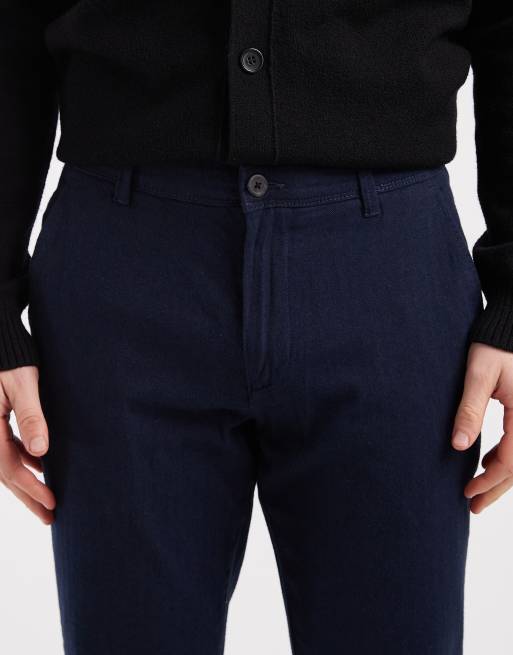 Jack & Jones – Marinblå, fiskbensmönstrade chinos med smal passform, 5 av 5