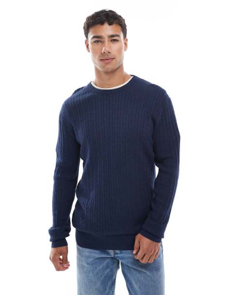 Jack & Jones – Marinblå flätstickad tröja - view 1