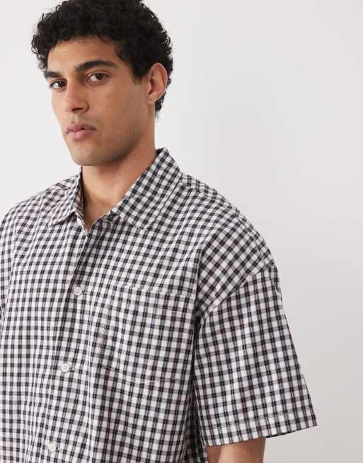 Jack & Jones – Marinblå och vit, smårutig skjorta med korta ärmar, 4 av 5