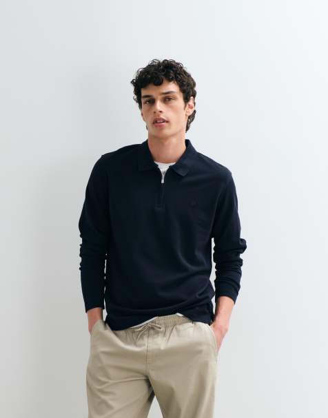 Jack & Jones – Marinblå pikétröja med långa ärmar och dragkedja - view 1
