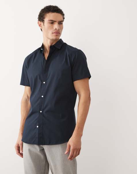 Jack & Jones – Marinblå poplinskjorta med korta ärmar - view 1