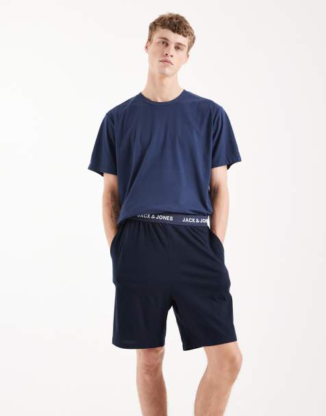 Jack & Jones – Marinblå pyjamasshorts med logga på midjebandet - view 1
