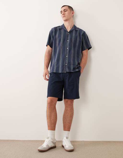 Jack & Jones – Marinblå, randig skjorta i linnemix med korta ärmar, 2 av 5