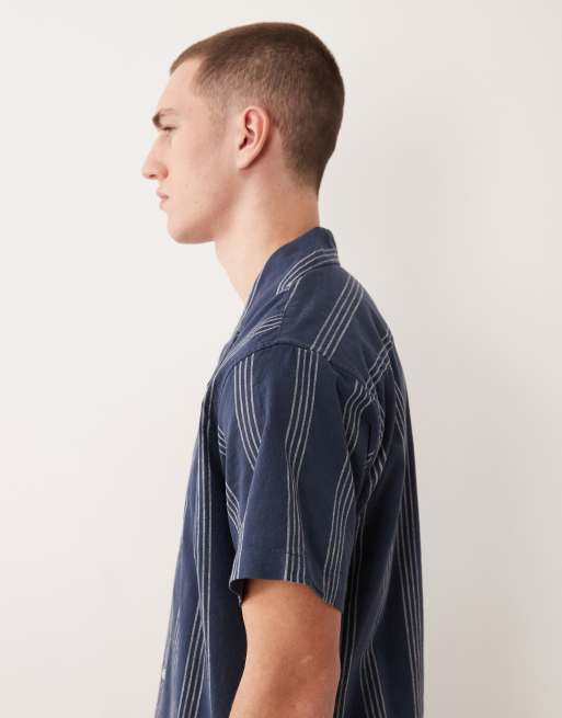 Jack & Jones – Marinblå, randig skjorta i linnemix med korta ärmar, 4 av 5