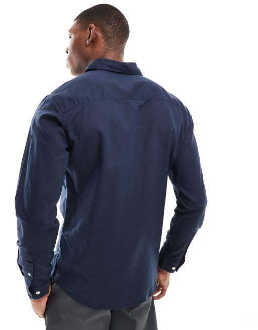 Jack & Jones – Marinblå skjorta i linnemix med långa ärmar, 2 av 4