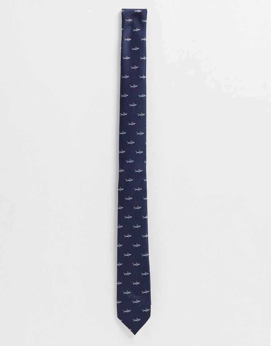 Jack & Jones – Marinblå slips med hajmönster