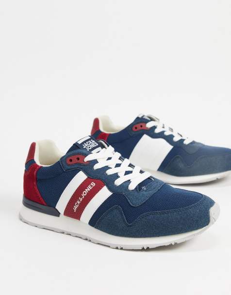 Jack & Jones – Marinblå sneakers med mesh och kontrasterande ränder - view 1