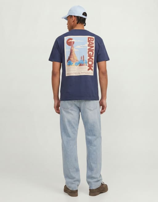 Jack & Jones – Marinblå t-shirt i oversize med Bangkok-tryck baktill, 3 av 5