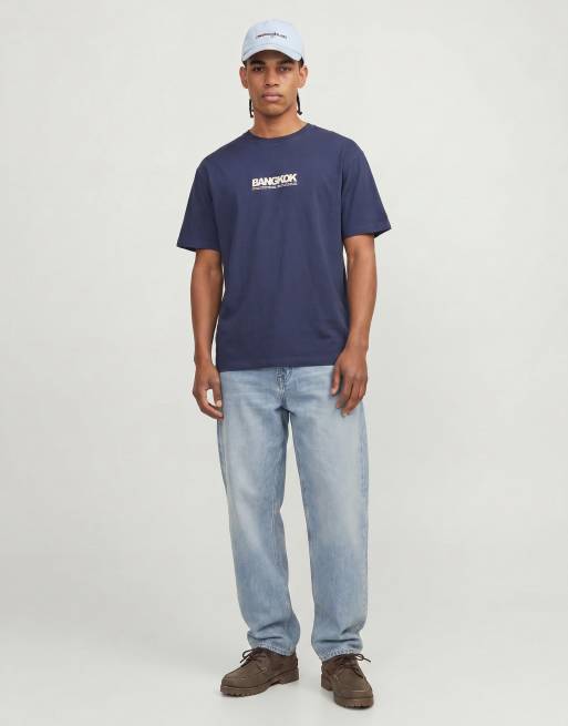 Jack & Jones – Marinblå t-shirt i oversize med Bangkok-tryck baktill, 4 av 5