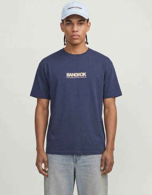 Jack & Jones – Marinblå t-shirt i oversize med Bangkok-tryck baktill, 5 av 5