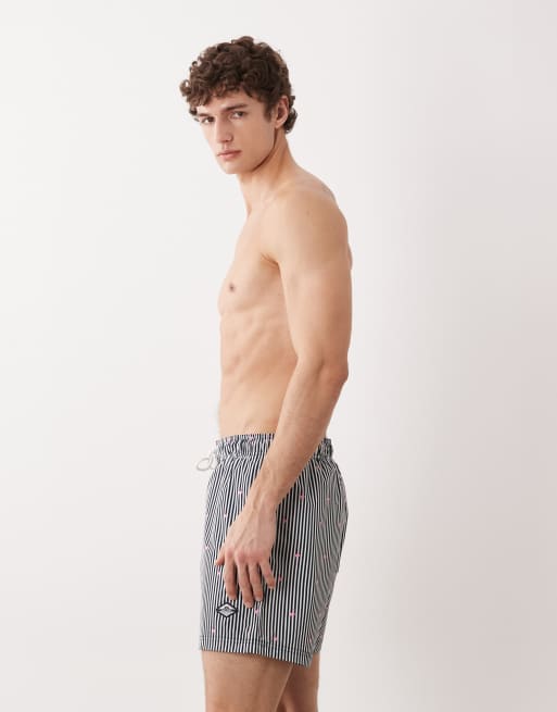 Jack & Jones - Marineblå badeshorts med flamingoprint og striber, 3 af 5