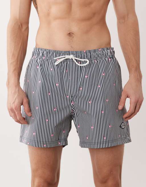 Jack & Jones - Marineblå badeshorts med flamingoprint og striber, 4 af 5