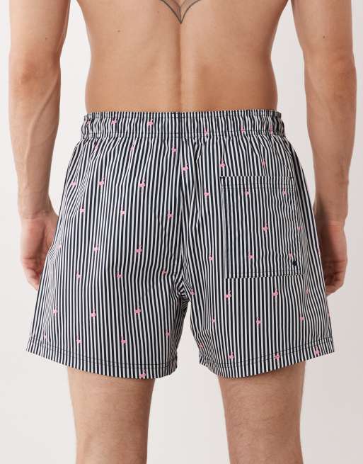 Jack & Jones - Marineblå badeshorts med flamingoprint og striber, 5 af 5