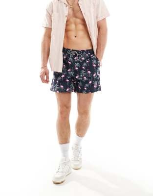 Jack & Jones - Marineblå badeshorts med flamingoprint - view 1