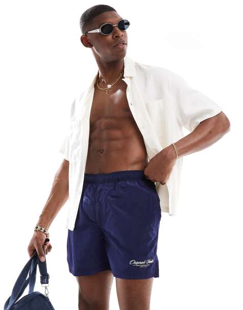 Jack & Jones - Marineblå badeshorts med originalt print - view 1