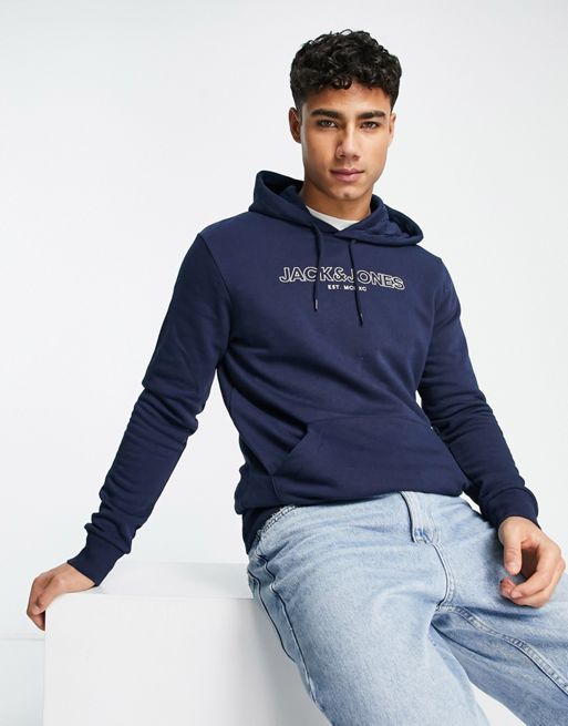 Jack & Jones - Marineblå hættetrøje med logo