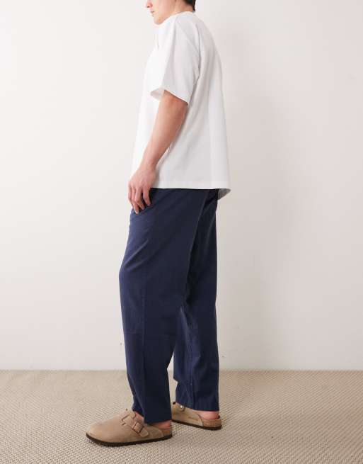 Jack & Jones - Marineblå løstsiddende bukser med løbesnor i hørblanding, 3 af 5