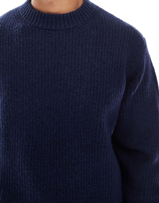 Jack & Jones - Marineblå oversized trøje i tykt ribstrik, 4 af 5