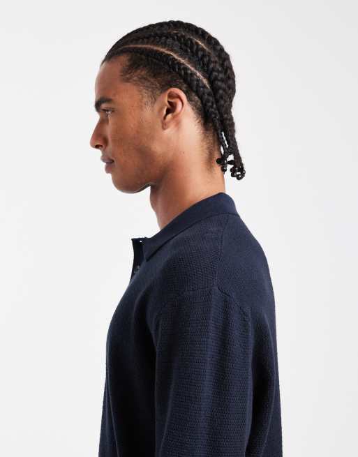Jack & Jones - Marineblå strikket polo med lange ærmer, 4 af 5