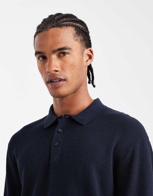 Jack & Jones - Marineblå strikket polo med lange ærmer, 5 af 5