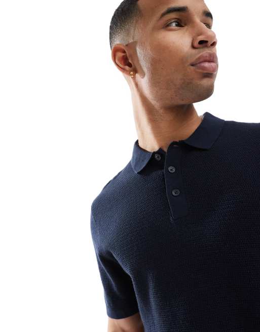 Jack & Jones - Marineblå strikket polo med tekstur, 3 af 4