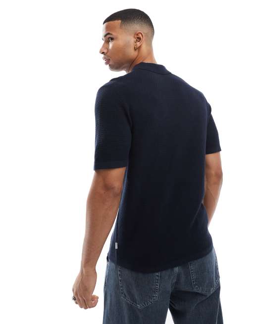 Jack & Jones - Marineblå strikket polo med tekstur, 4 af 4