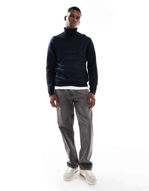 Jack & Jones - Marineblå striktrøje med rullekrave, 2 af 5