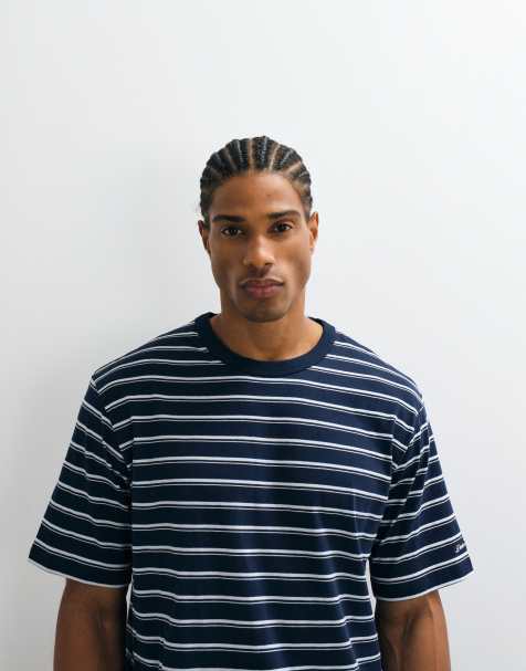 Jack & Jones - Marineblå T-shirt med hvide striber - view 1
