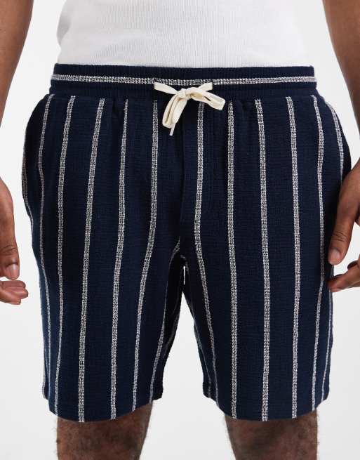 Jack & Jones - Marineblå teksturerede shorts med striber - Del af sæt, 5 af 5