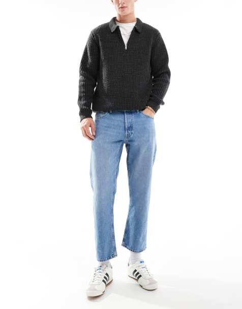 Jack & Jones mark cropped straight jean in mid blue wash - view 1