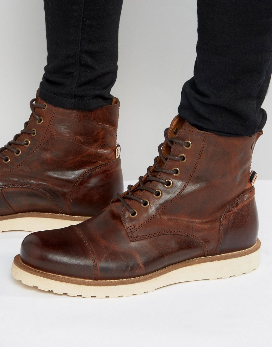 Jack & Jones Martin Lace Up Leather Boots-Brown
