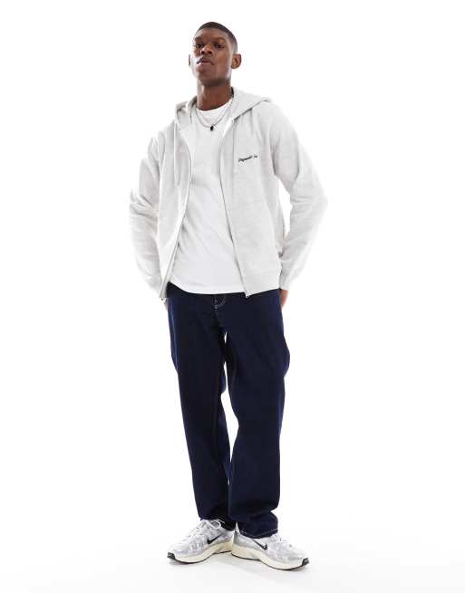 Jack & Jones - Meleret lysegrå hættetrøje med gennemgående lynlås og logo, 2 af 4