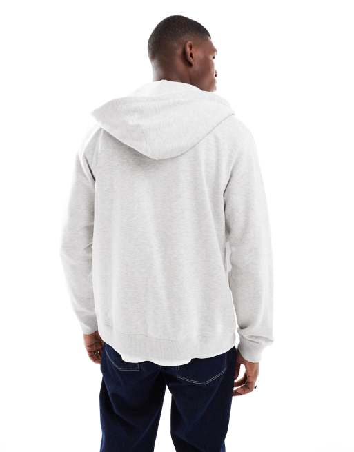 Jack & Jones - Meleret lysegrå hættetrøje med gennemgående lynlås og logo, 3 af 4