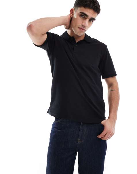 Jack & Jones mercerised polo shirt in black - view 1
