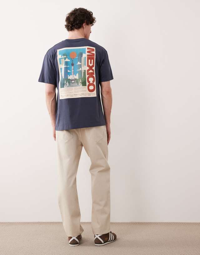 fetico CUTOUT JERSEY T-SHIRT size2 タグ付き Jack & Jones Mexico postcard backprint T-shirt in navy | ASOS