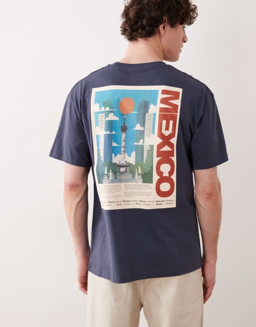 Jack & Jones Mexico postcard backprint T-shirt in navy | ASOS