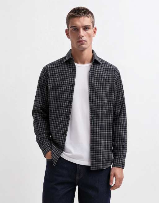 Jack & Jones micro check flannel shirt in black, 6 of 10