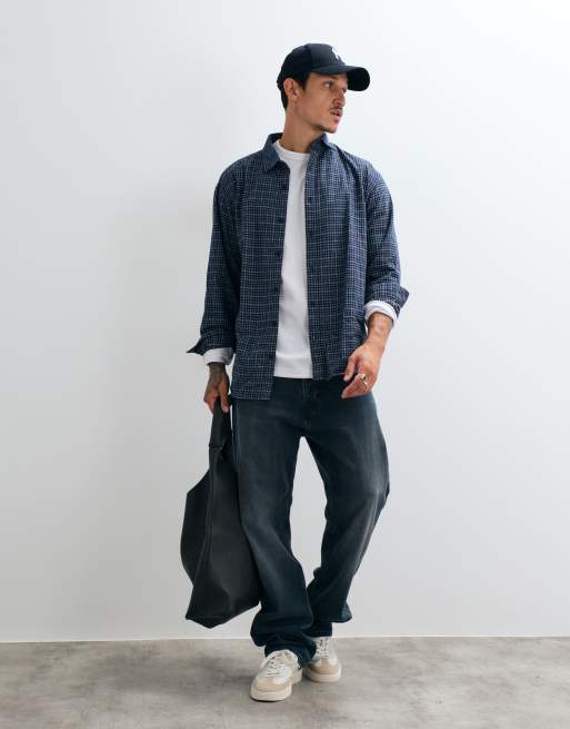 Jack & Jones micro check flannel shirt in navy, 3 of 5