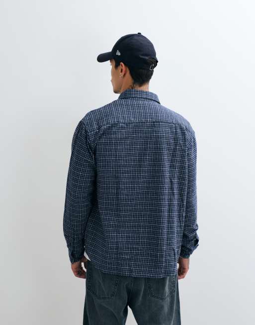 Jack & Jones micro check flannel shirt in navy, 5 of 5