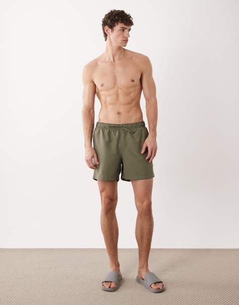 Jack & Jones mid length swim shorts in khaki - view 1