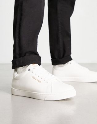 Jack & Jones minimal faux leather trainers in white - ASOS Price Checker