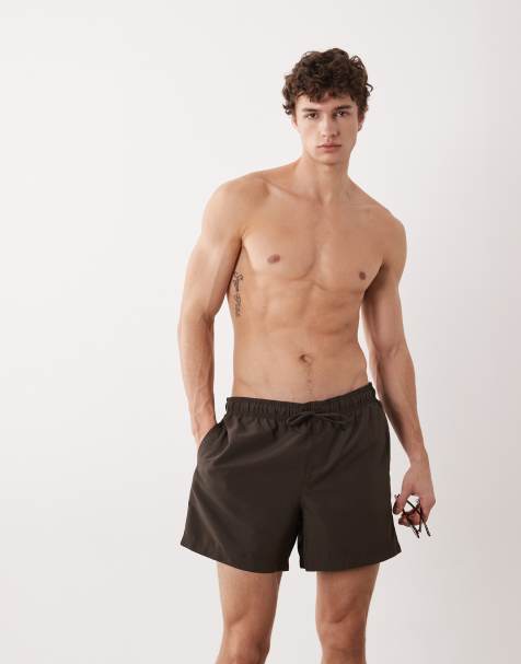Jack & Jones – Mittellange Badeshorts in Braun - view 1