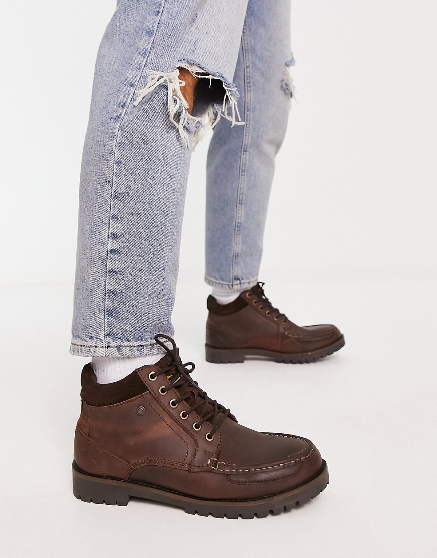 moccasin boot in dark brown
